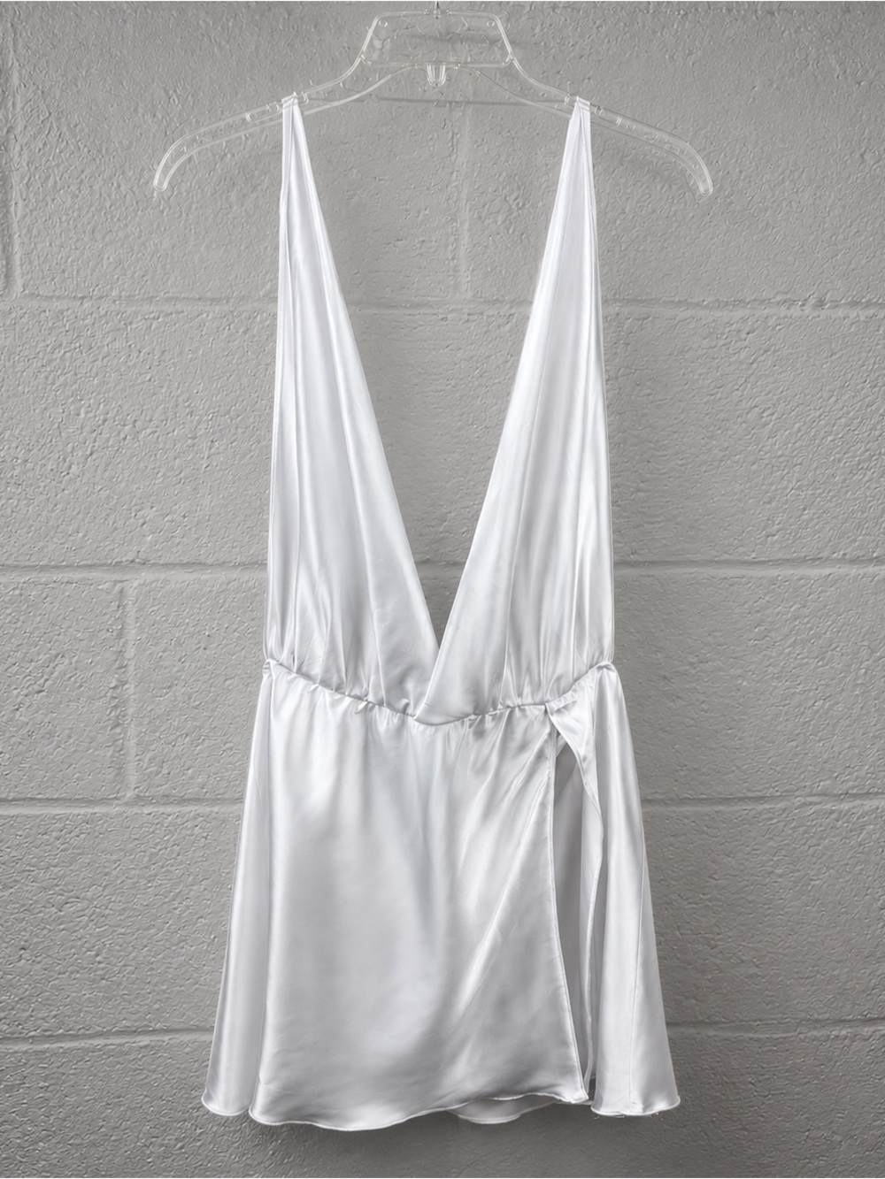 Dreamgirl White Satin Plunge Halter Mini Dress NWT XL Wrap Lingerie Chemise